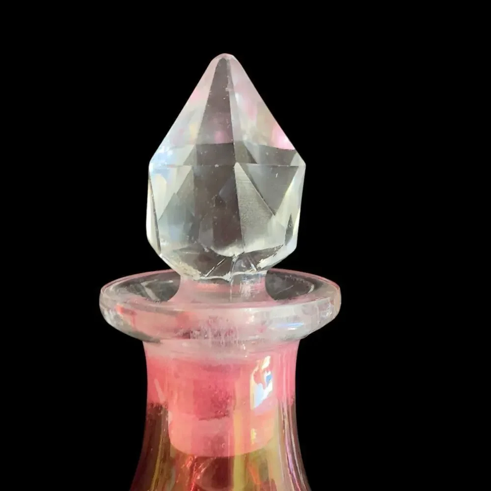 8.5” Vintage Bohemian Cut Pink Cranberry Crystal Glass Genie Decanter Bottle